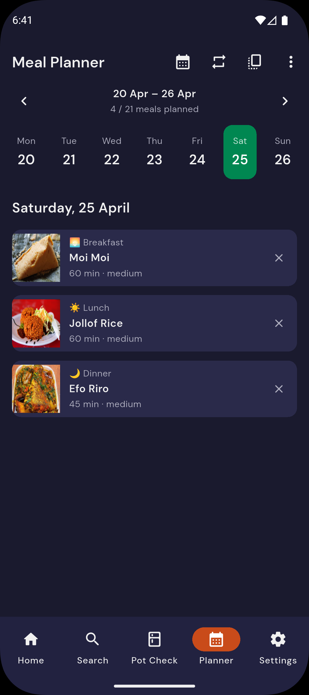 Ounje meal planner